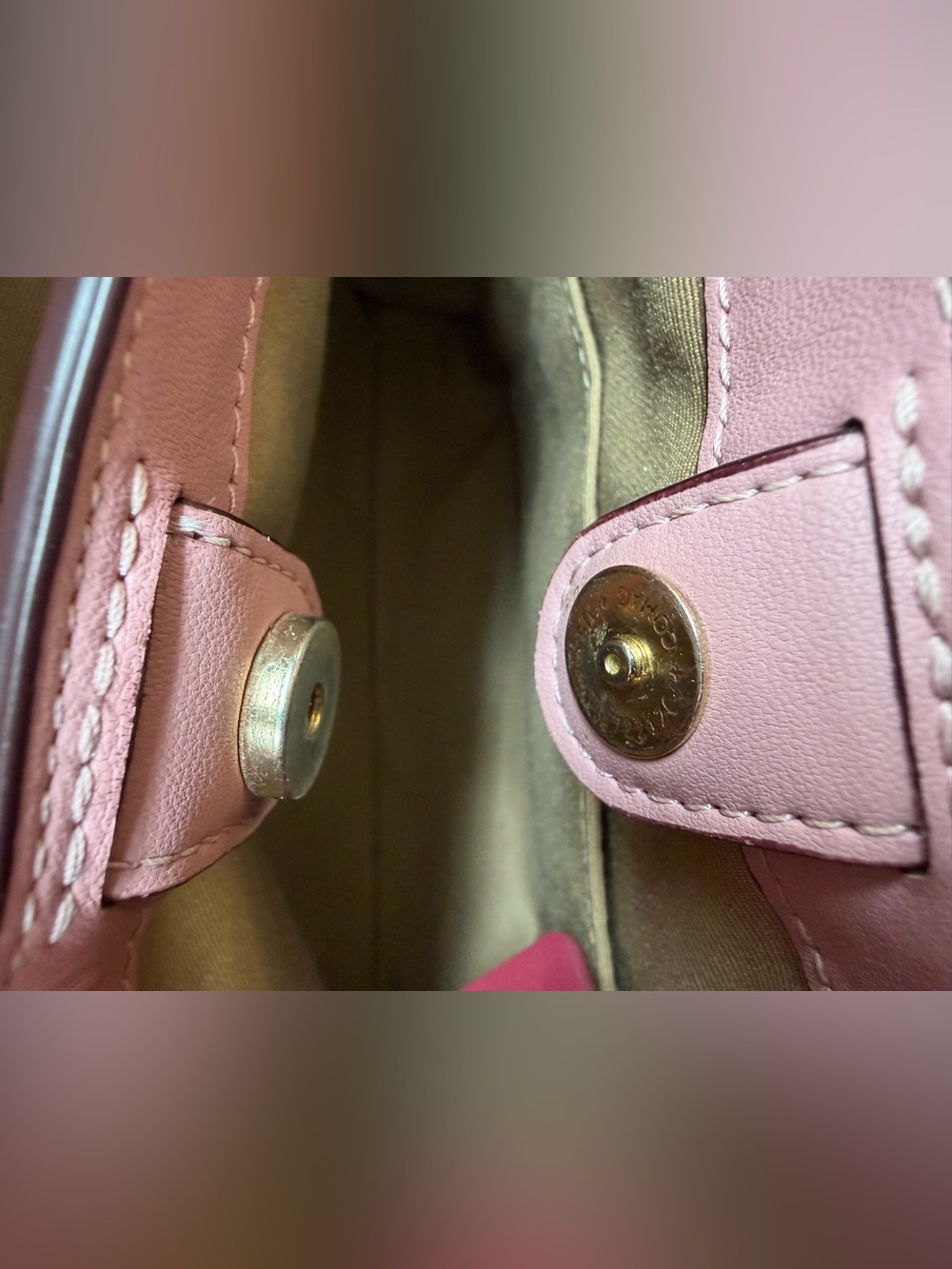 COACH Mini Leather Lane Top Handle Crossbody Purse with Whipstitch Pink Multi - Picture 4 of 7